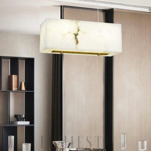 Eaton - Alabastrowa lampa prostokątna, mosiądz/biel