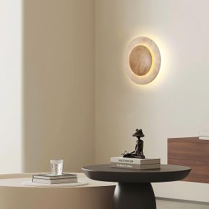 wm_5474253850985208565.jpg Elegancka okrągła lampa ścienna trawertyn drewno 25cm ciepła