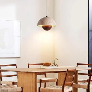 Półokrągła lampa wisząca z trawertynu 13x30cm nastrojowa