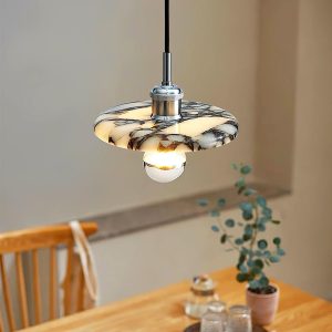 Okrągła lampa wisząca marmurowa chromowana do jadalni