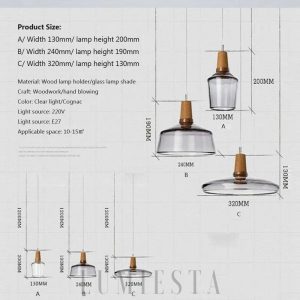 Lampa wisząca ze szkła i drewna w nowoczesnym stylu