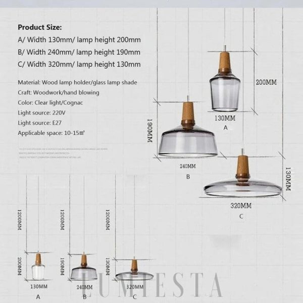 Lampa wisząca ze szkła i drewna w nowoczesnym stylu