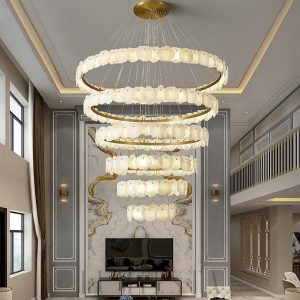 Letha - nowoczesny żyrandol wielopoziomowy, alabaster, złoto-biały, Ø 120/135/160 cm, do salonu