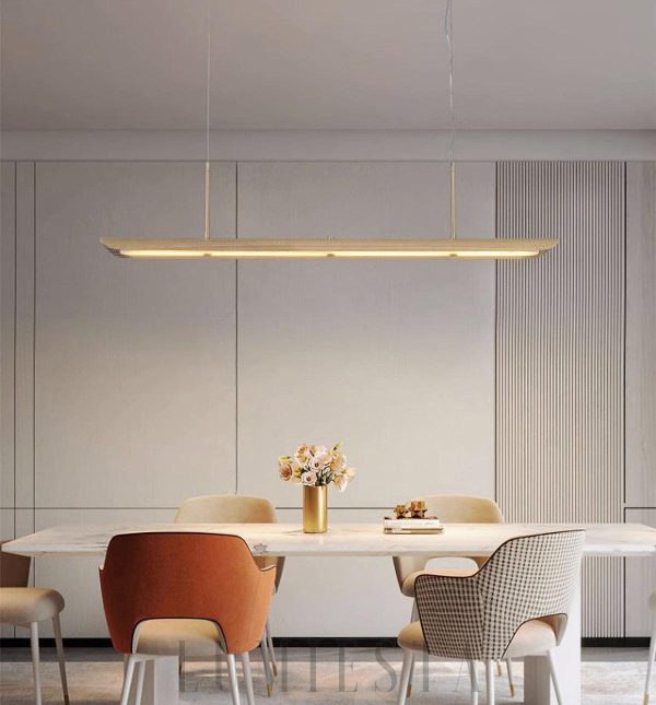 Stylowa lampa wisząca linearna mosiądz/biała 140 cm