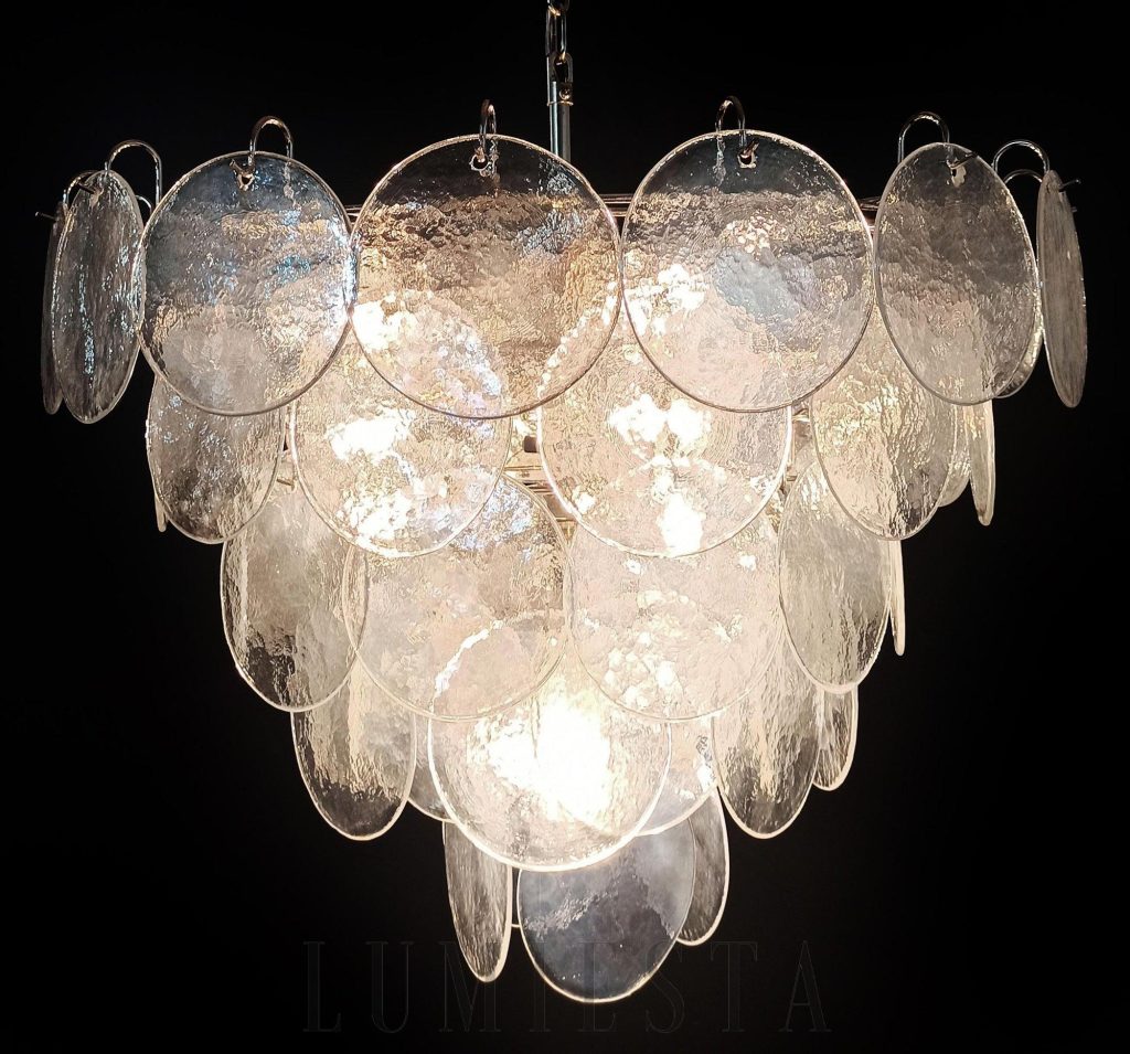 Żyrandol Murano w kształcie dysku 70 cm - układ szklanych warstw i metalowe mocowanie