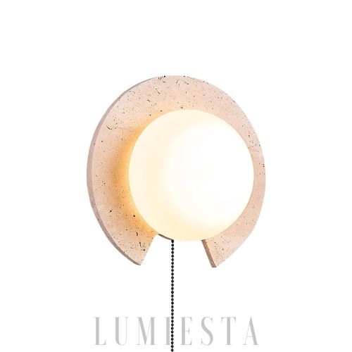 Trawertynowa okrągła lampa ścienna 22cm beżowa z łańcuszkiem