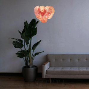 Murano Red - różowa lampa ścienna vintage, kolorowe dyski widok z profilu