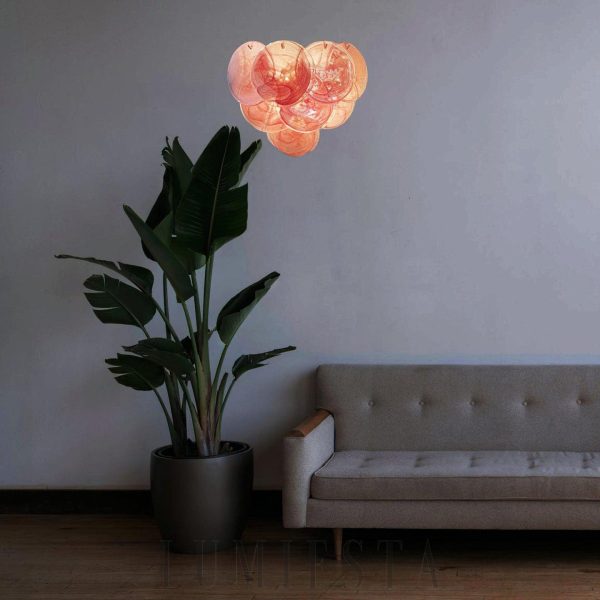 Murano Red - różowa lampa ścienna vintage, kolorowe dyski widok z profilu
