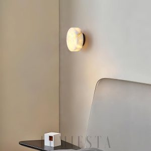 Domino - Lampa ścienna cylindryczna z alabastru w mosiądzu