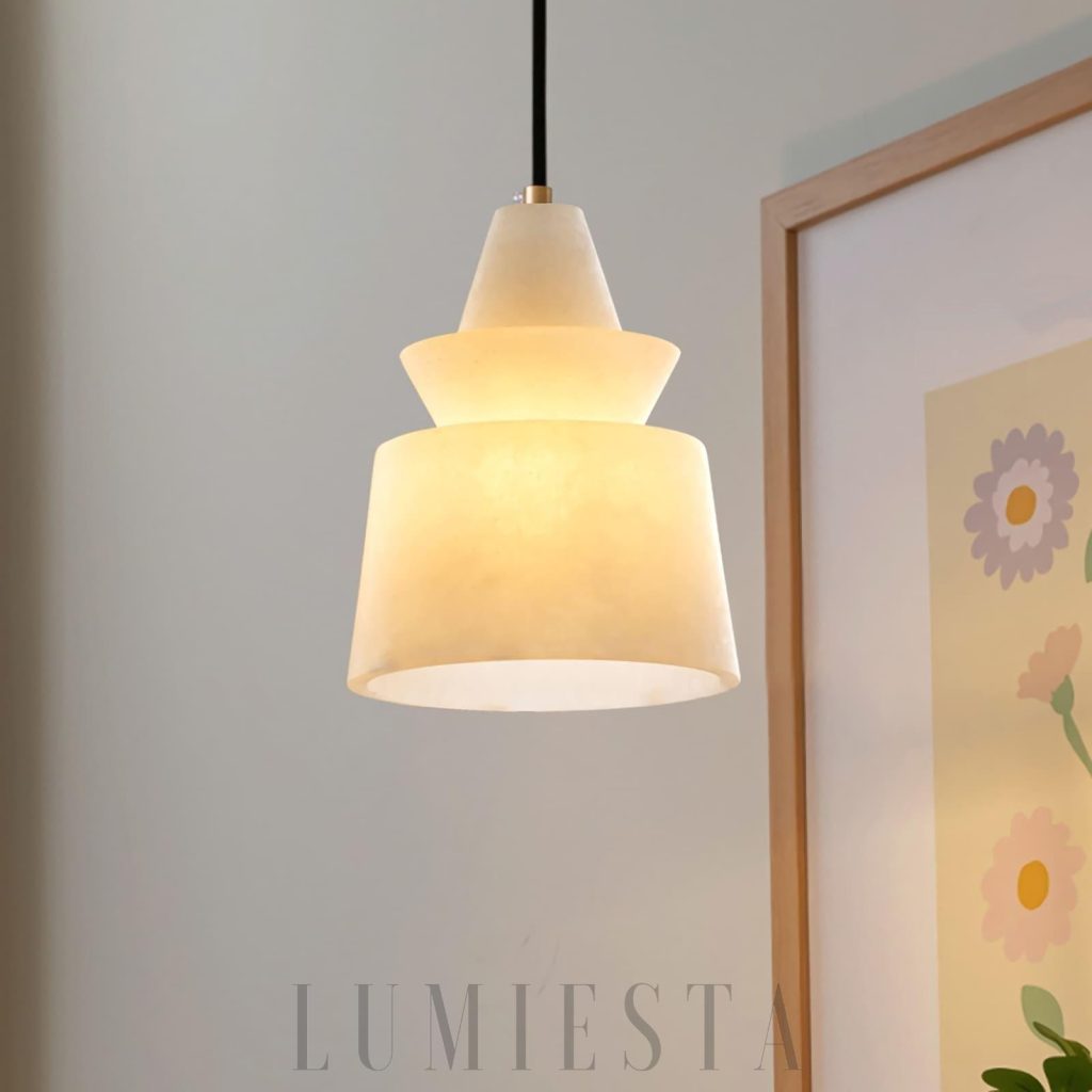 Nowoczesna lampa wisząca z alabastru Ø18 cm, biała - lampa w aranżacji wnętrza