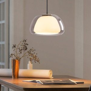 Lampa wisząca szklany przezroczysty klosz bąbel - widok od przodu