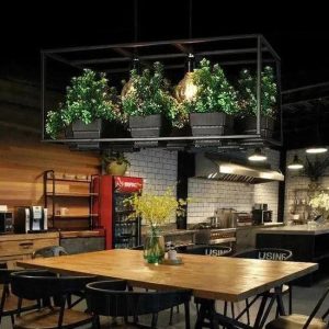 Lampa wisząca z roślinami w nowoczesnym stylu industrialnym