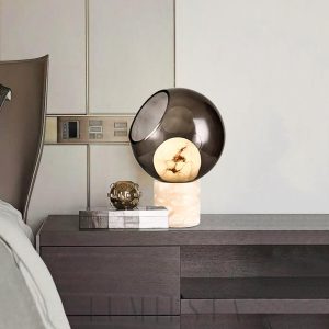 Draco - Lampa stołowa 25 cm, przydymione szkło, alabaster, biało-czarna