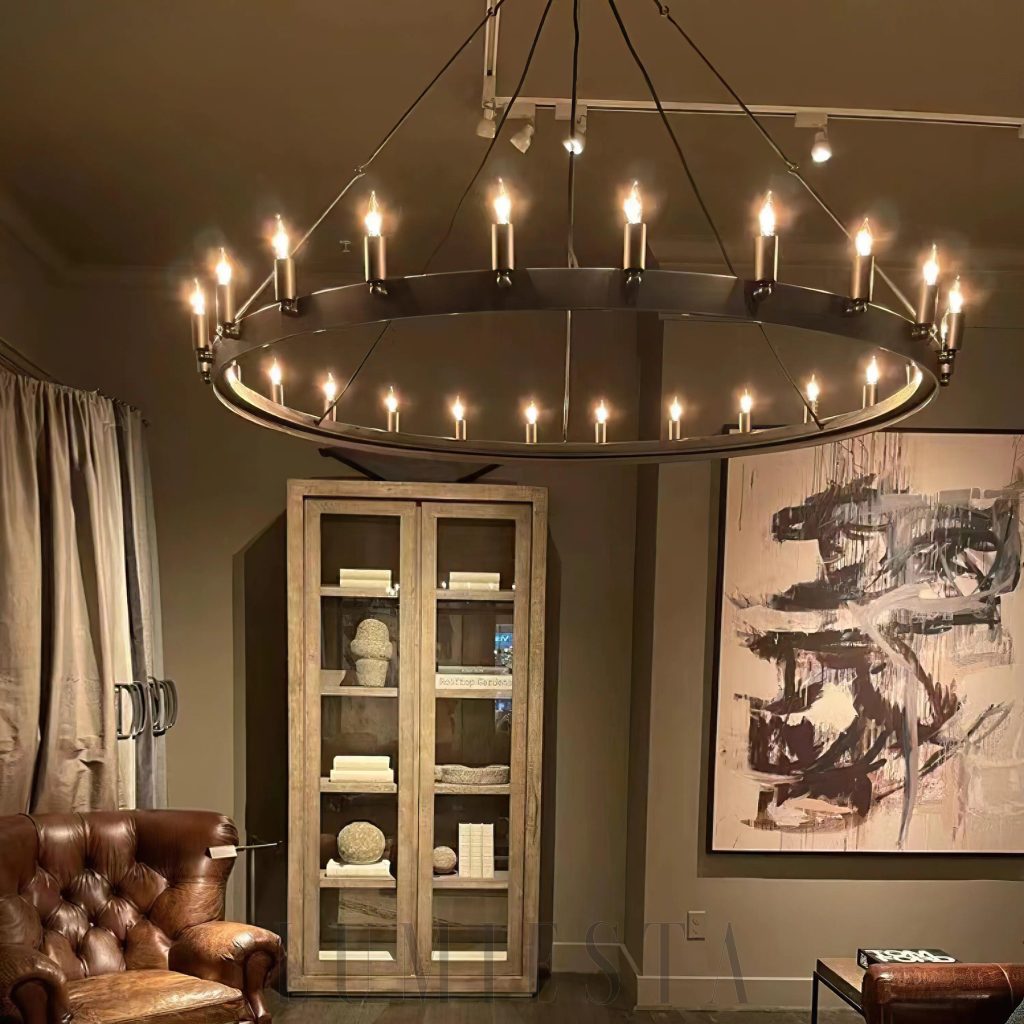 Vintage industrialna lampa wisząca Camino 50 cali z mosiężnymi elementami i dużą obręczą