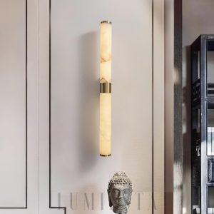 Comoros - Alabastrowa lampa ścienna biało-złota 70 cm