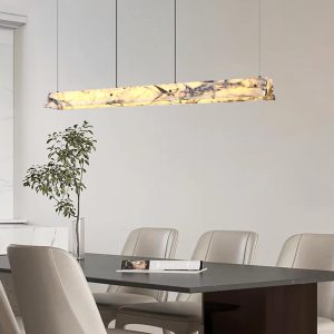 Liniowa lampa wisząca marmurowa 150cm biało czarna ciepła