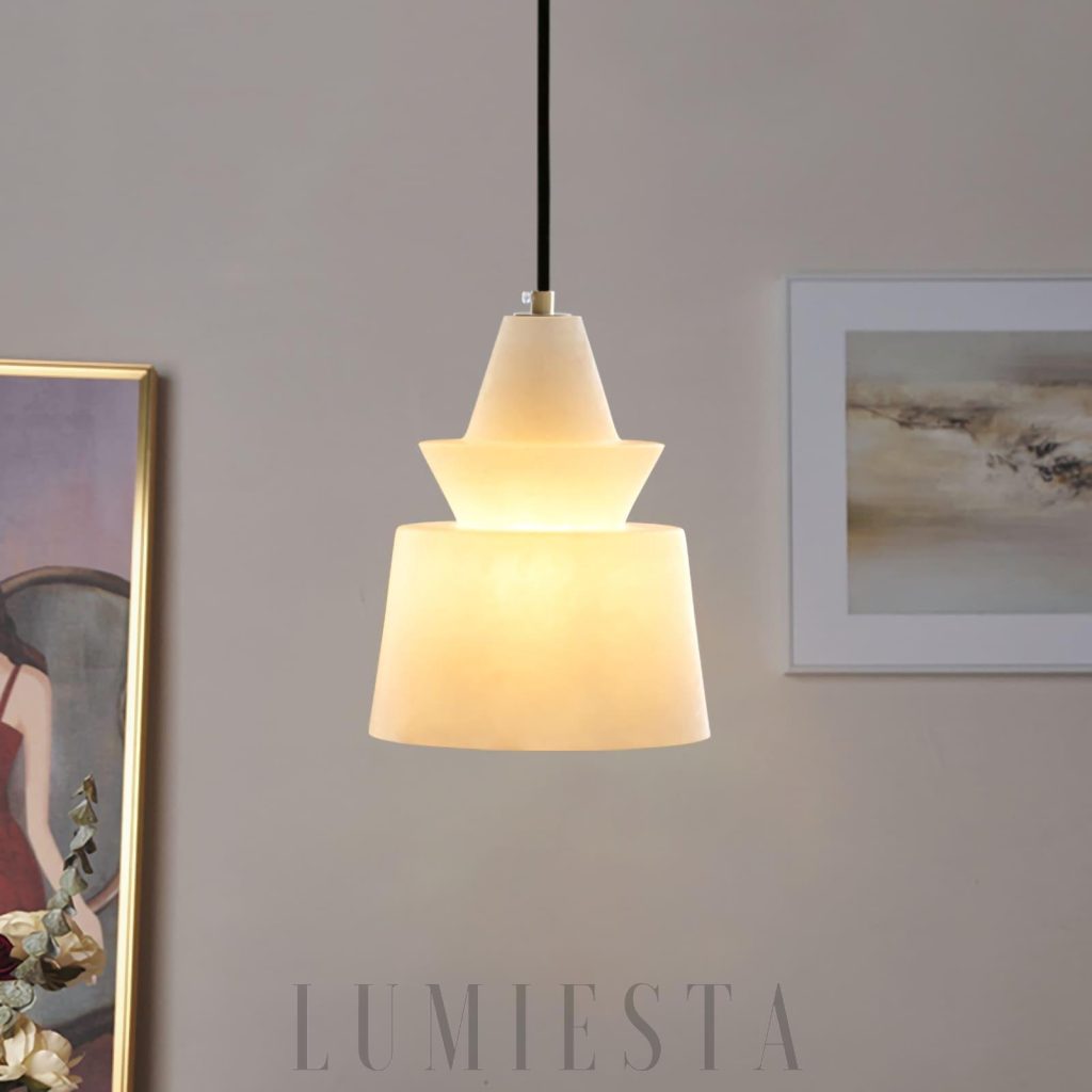 Nowoczesna lampa wisząca z alabastru Ø18 cm, biała - widok od spodu