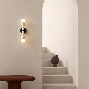 Luksusowy kinkiet klepsydra z trawertynu, beżowo-czarna, 44cm, 2-punktowy