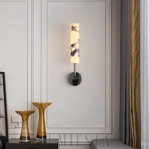 Furia - Pionowy marmurowy kinkiet cylindryczny 6cm 28cm biały czarny