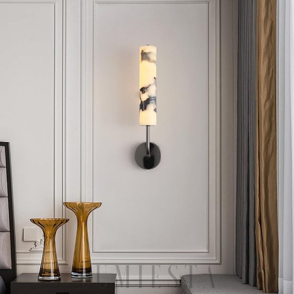 Furia - Pionowy marmurowy kinkiet cylindryczny 6cm 28cm biały czarny