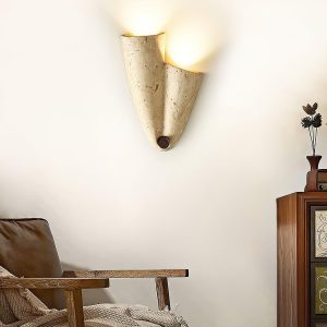 Pearlmont kinkiet z trawertynu beżowa, 2 punktowa, naturalny trawertyn, do sypialni