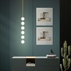 Elegancka lampa wisząca Vertical Balls, mosiądz/szkło, 3/4/5