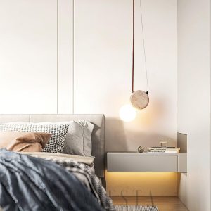 Trawertynowa lampa wisząca okrągła beżowa 11cm 21cm