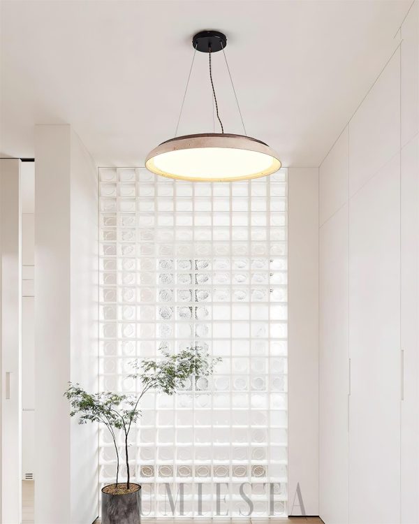 Elegancka okrągła lampa wisząca trawertyn beżowa 55 cm