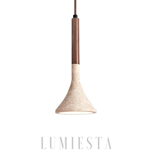 Lampa wisząca trawertyn beżowa Aplomb - minimalistyczna forma z drewna i kamienia