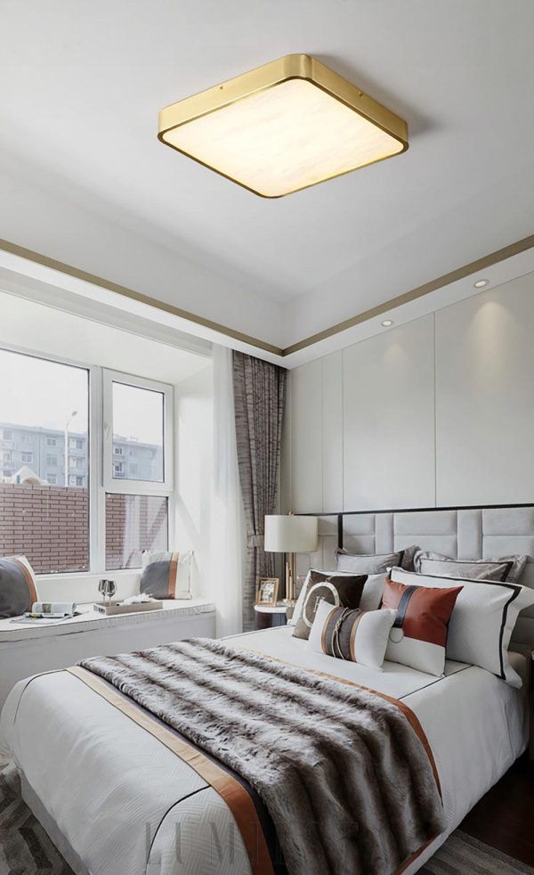 Tallinn - Geometryczna lampa sufitowa z alabastru, biała