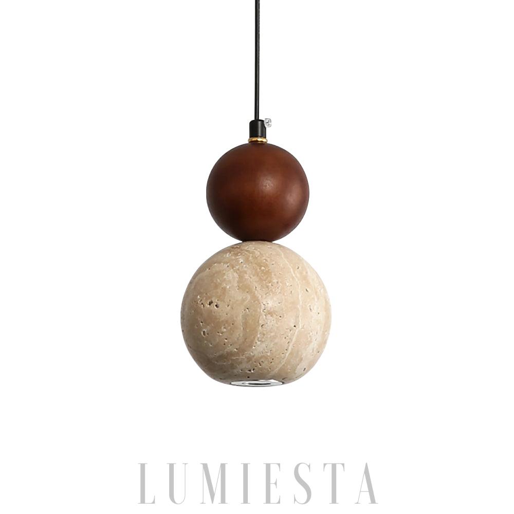 Tonas - lampa wisząca z trawertynu i drewna 10 cm