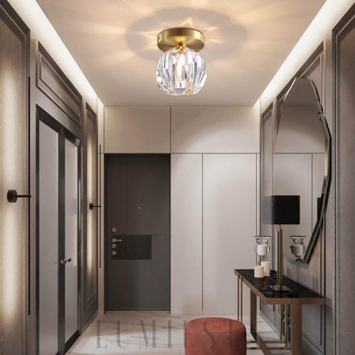 Boule De Cristal - lampa sufitowa z mosiężną podstawą i kryształową kulą od spodu