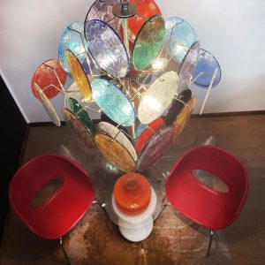 Lampa wisząca Murano vintage 49 cm - widok od dołu na kolorowe szklane dyski