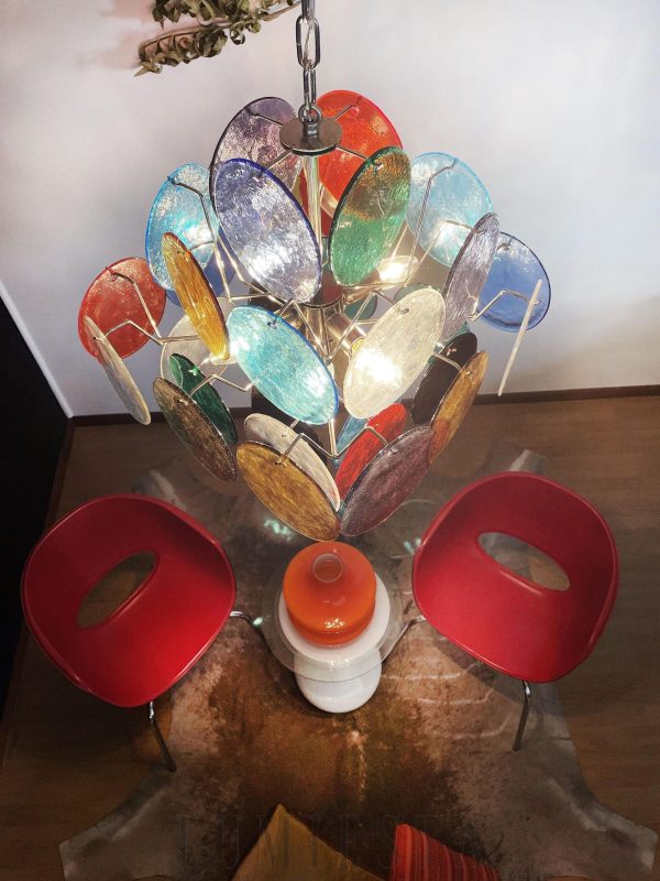Lampa wisząca Murano vintage 49 cm - widok od dołu na kolorowe szklane dyski