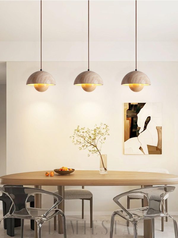 Półokrągła lampa wisząca z trawertynu 13x30cm nastrojowa