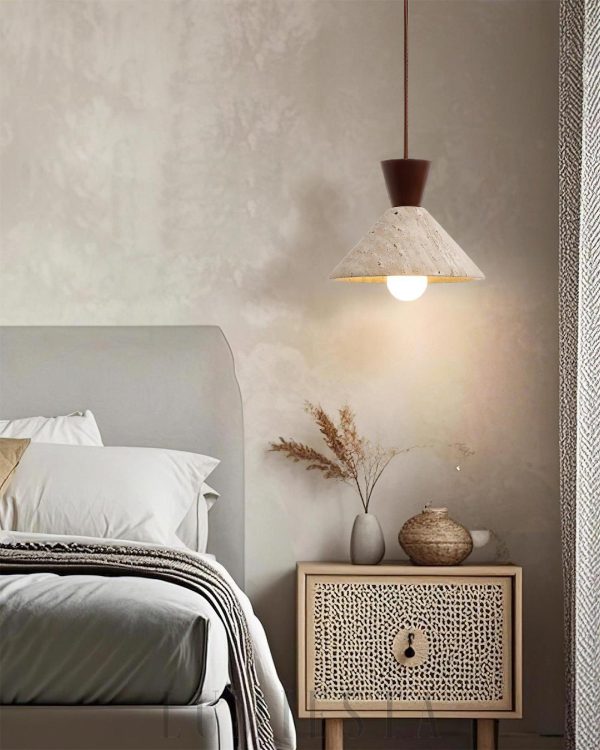 Lampa wisząca Cone z trawertynu stylowy stożek do jadalni