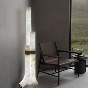 Makalu - Lampa podłogowa z alabastru, nowoczesna 45×160 cm