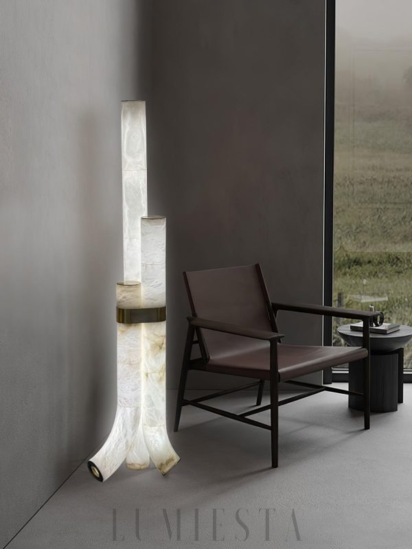 Makalu - Lampa podłogowa z alabastru, nowoczesna 45×160 cm