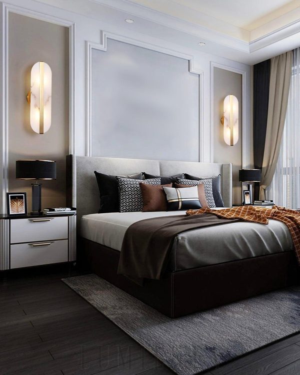 Borneo - Lampa ścienna mosiężna, klosz alabastrowy 13×40cm