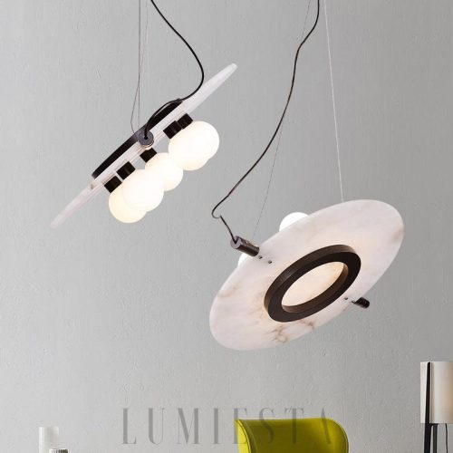 Lampa wisząca Magma Alabaster 51 cm, alabastrowy klosz z czarnym wykończeniem