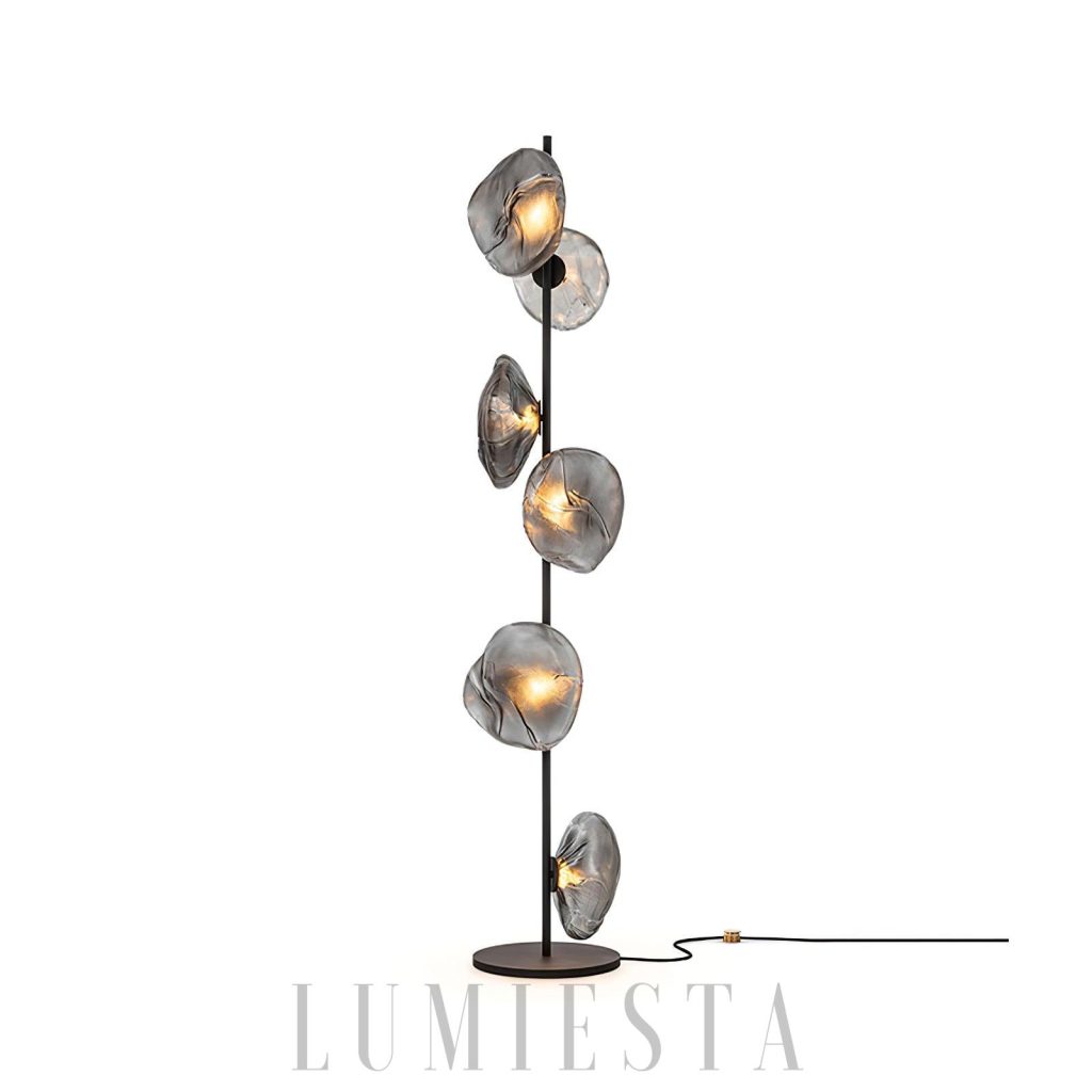 Lampa podłogowa szklana złota Annapurna - trzy źródła światła na wysokiej podstawie