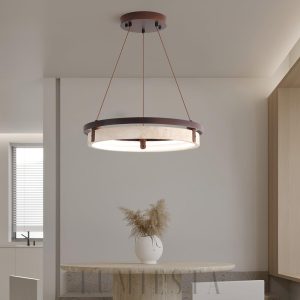 Orbit - Elegancki okrągły żyrandol z naturalnego trawertynu i metalu, Ø43/53/63cm, LED