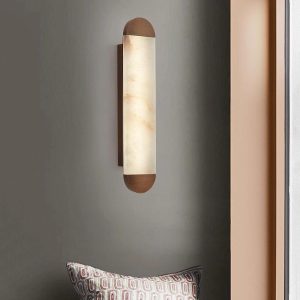 Luksusowy alabastrowy kinkiet cylindryczny 12x100 cm ciepła