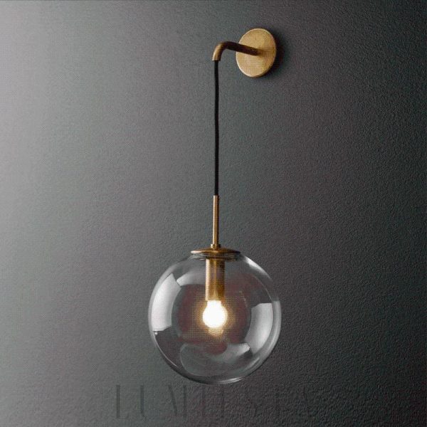 Elegancka wisząca lampa kula ze szkła i metalu