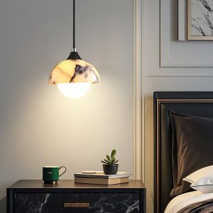 Liquid - Marmurowa półkolista lampa wisząca biało czarna 15cm