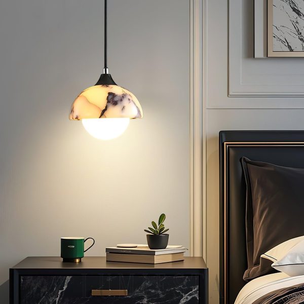 Liquid - Marmurowa półkolista lampa wisząca biało czarna 15cm