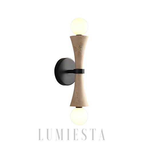 Luksusowy kinkiet klepsydra z trawertynu, beżowo-czarna, 44cm, 2-punktowy