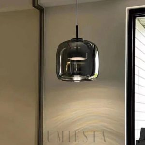 Szklana lampa wisząca industrialna 35 cm z czarnym zawieszeniem i szkłem o gładkim połysku