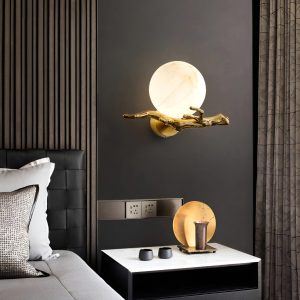 Toubkal - Mosiężna retro z alabastrowym kloszem 30 cm