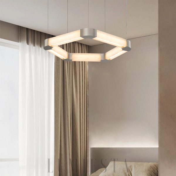 Alabastrowy okrągły żyrandol 90 cm elegancki LED